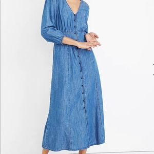 MADEWELL Denim Jeans V Neck Long Length Dress Button Front